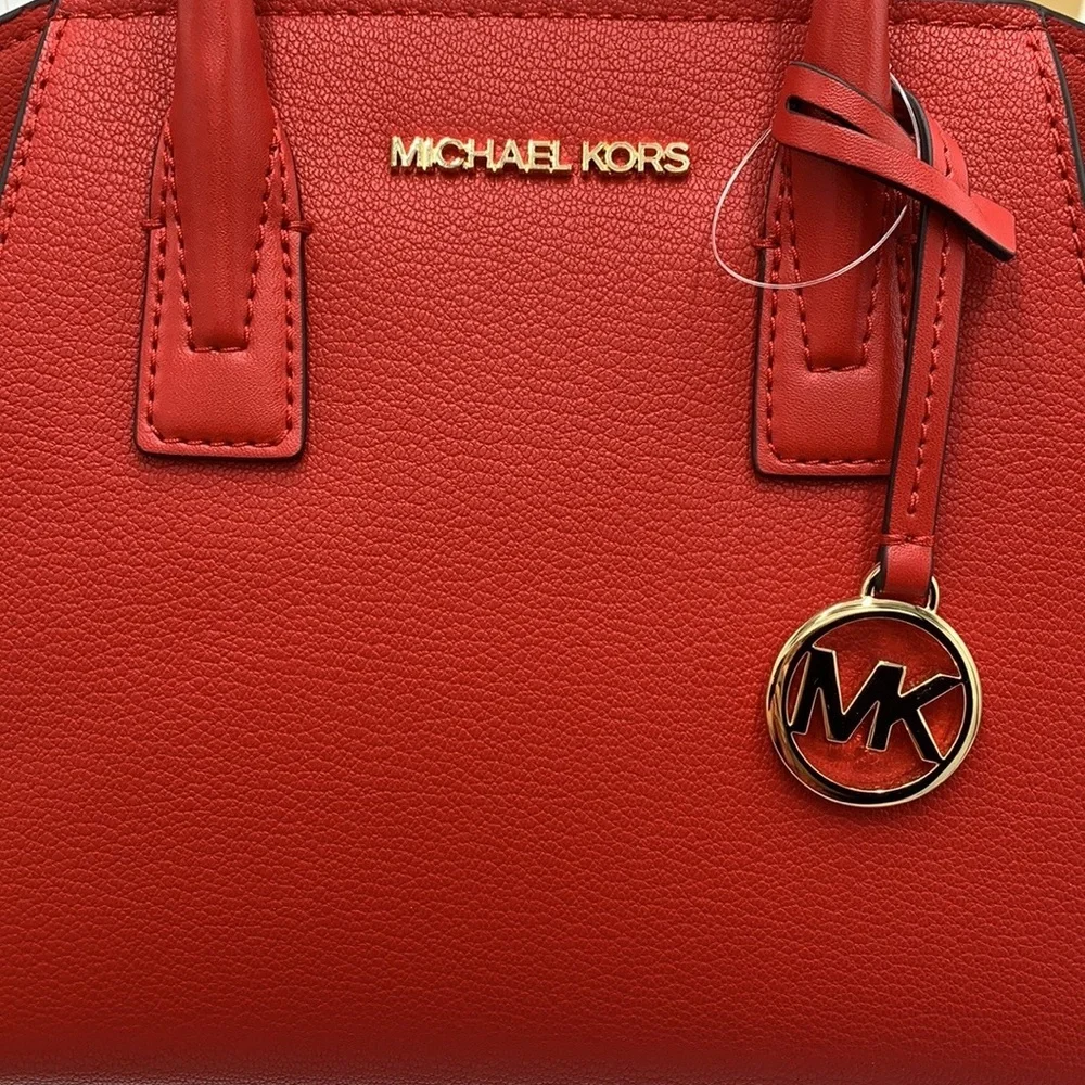 Michael Kors Avril Small Leather Top-Zip Satchel Flame color